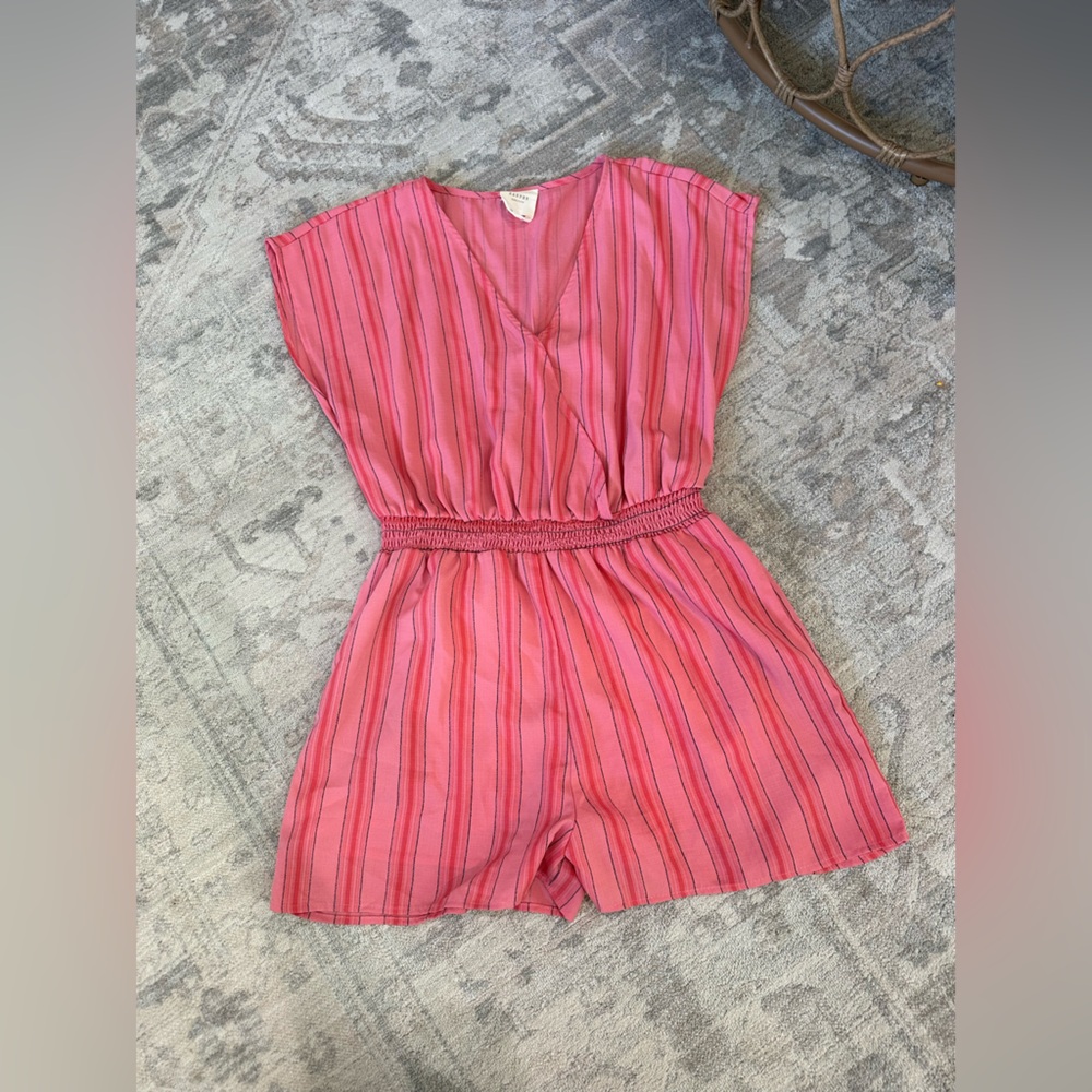 Harper Pink and Navy Striped V-Neck Romper
